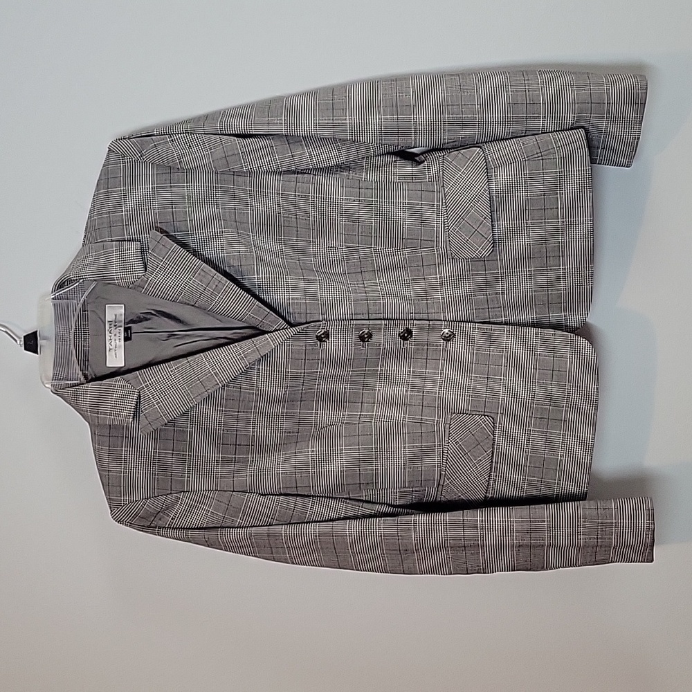 Tahari black white houndstooth blazer suit jacket